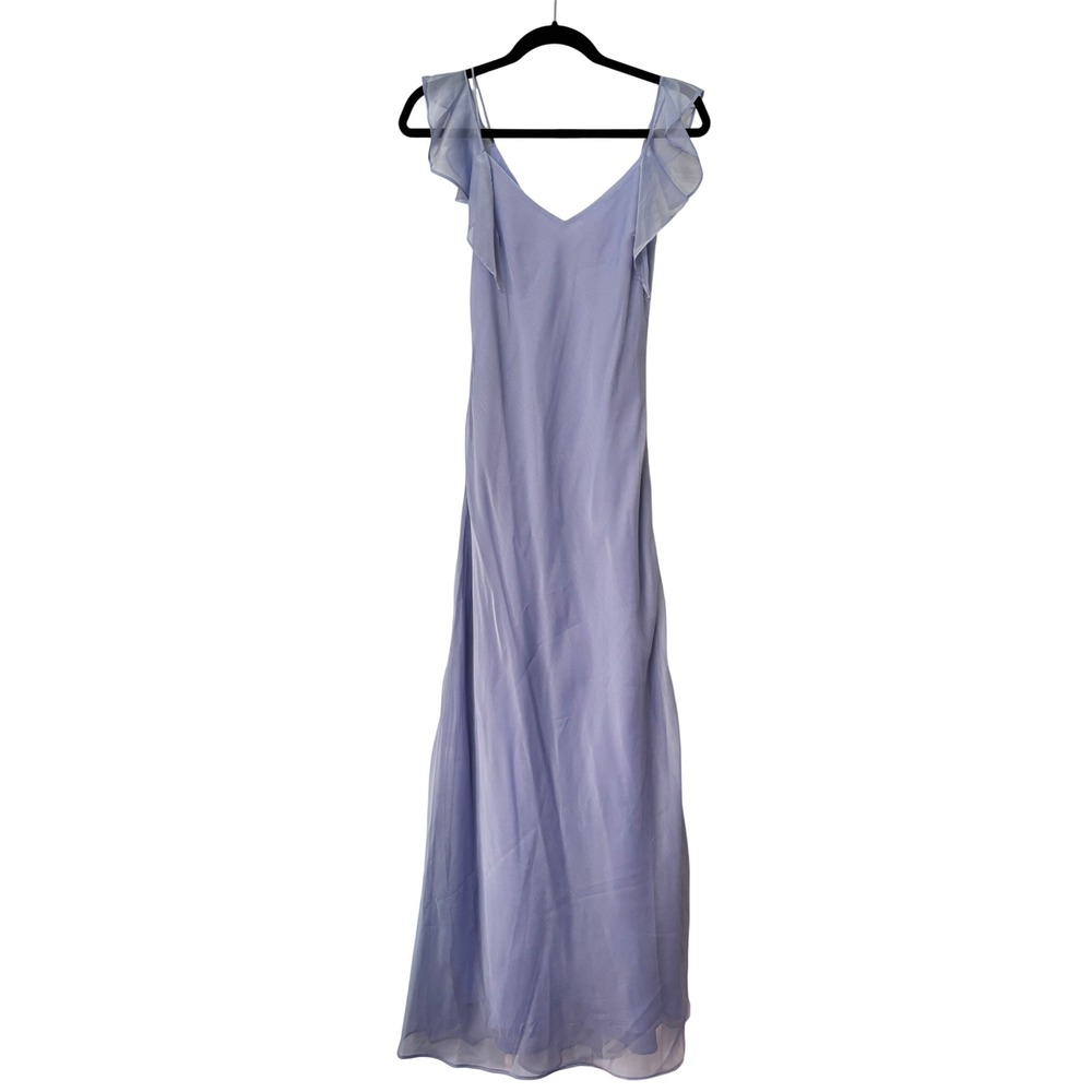 Y2K Lori Ann Montreal Periwinkle Lavender Ruffle Sleeve Chiffon Maxi Dress